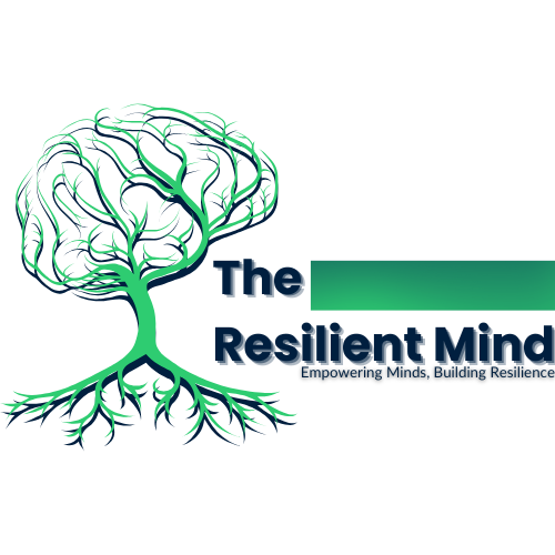 Stylized brain shaped like a tree with glowing teal roots on a black background, representing resilience and mental strength for The Resilient Mind platform.