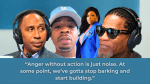 Stephen A. Smith, Plies, Jasmine Crockett, and D.L. Hughley featured in a collage discussing accountability and leadership, with the quote “Anger without action is just noise.”