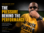A reflective portrait of Kenneth Hopkins sitting in front of a green screen with his hand over his mouth, paired with bold text reading “The Pressure Behind the Performance” for The Resilient Mind blog.