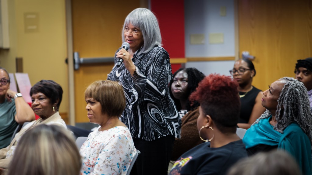 Participants at a community listening session led by Brother Jeff at the Community College of Aurora.